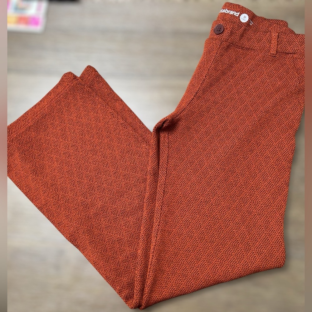Betabrand Wide Leg Pants in Rust Orange Geo